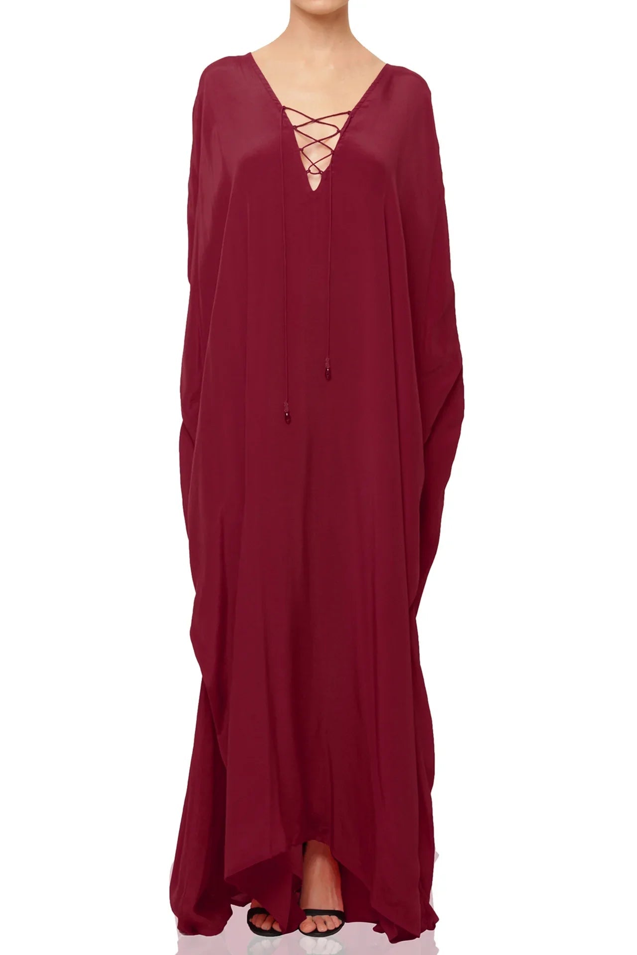 Burgundy Viscose Silk Convertible Maxi Kaftan Dress for Plus size women