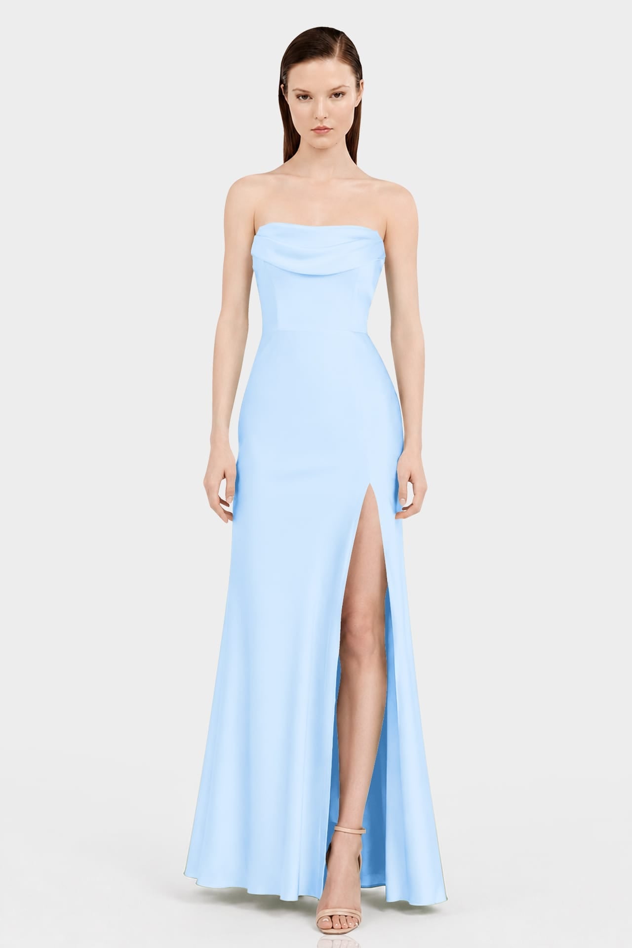 Luxury Sky Blue Matte Satin Convertible Bridesmaid Maxi Dress for Women