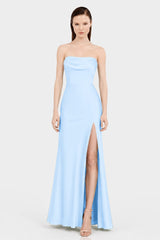 Luxury Sky Blue Matte Satin Convertible Bridesmaid Maxi Dress for Women