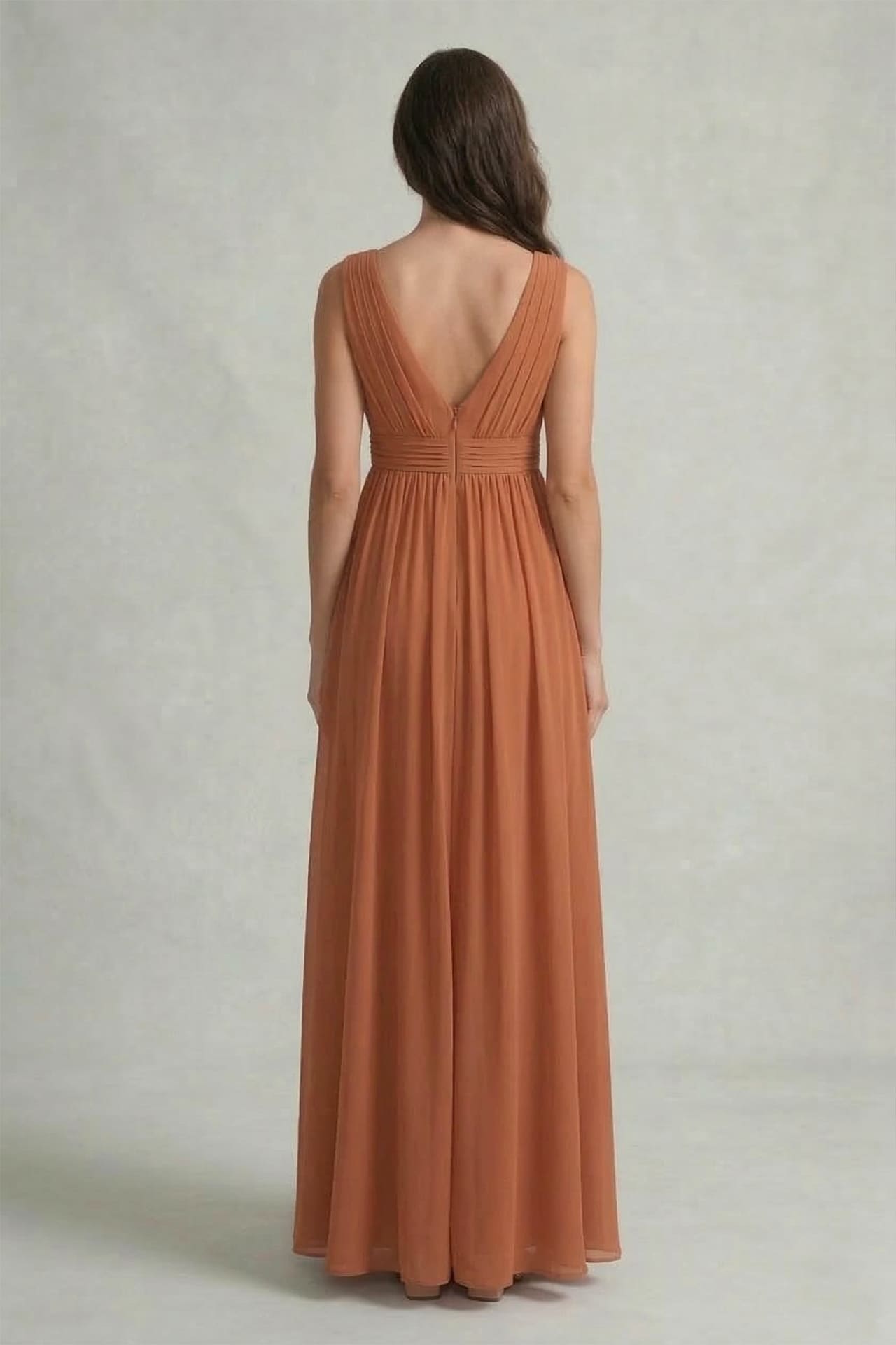 Copper Heaven V-Neck Bridesmaid Dress – Warm Metallic Maxi Gown
