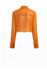 Copper Sheer Organza Cropped Shirt – Resort Evening Outfit Blouse