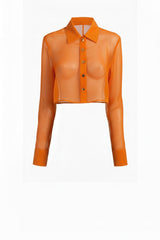 Copper Sheer Organza Cropped Shirt – Resort Evening Outfit Blouse