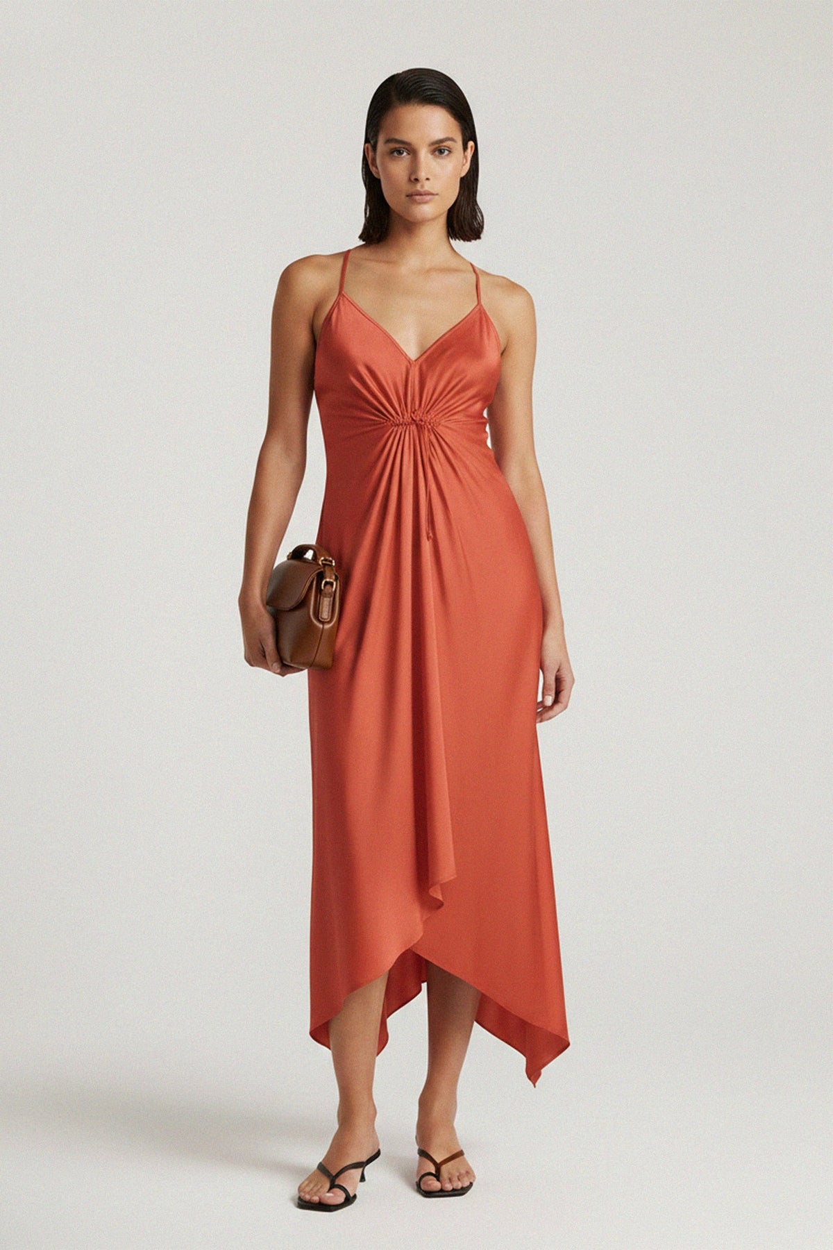 Coral Midi Slip Dress