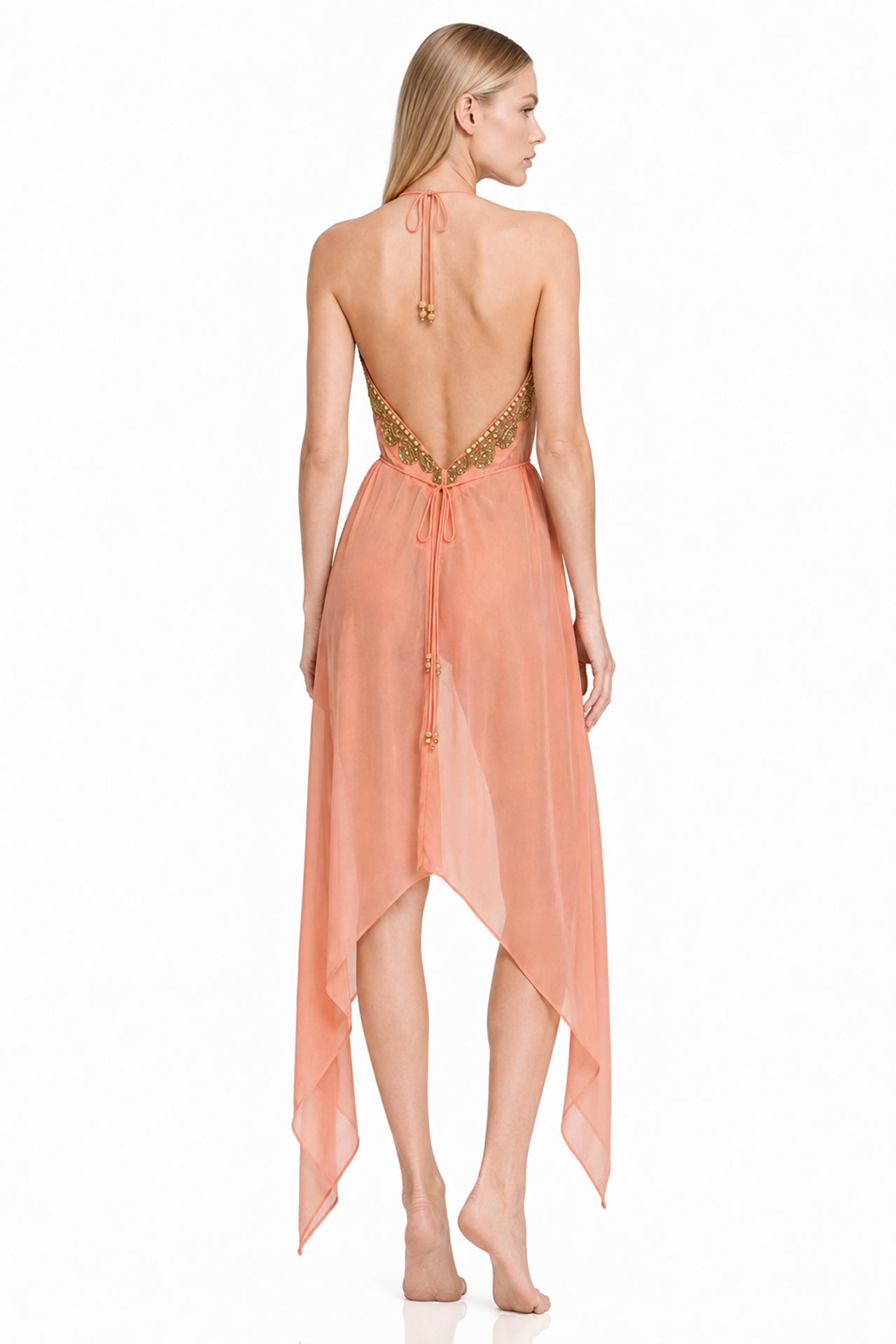 Coral Pink Midi Scarf Dress