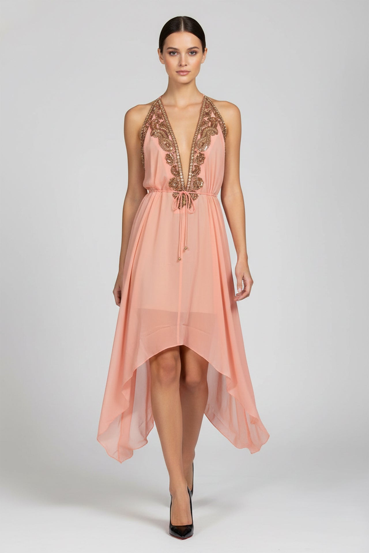 Coral Pink Midi Scarf Dress