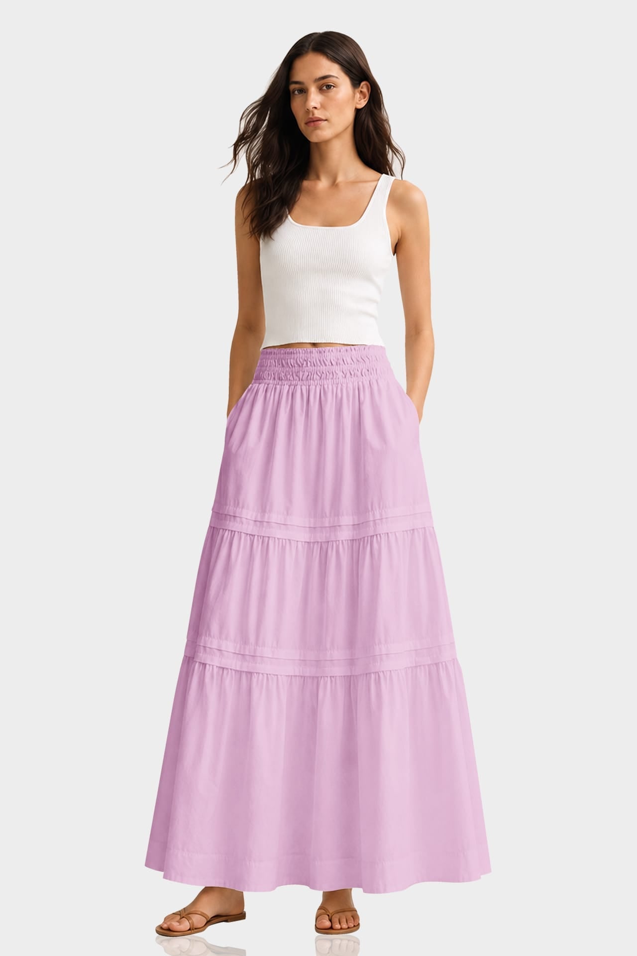 Candy Pink Smocked Waist Cotton Maxi Skirt