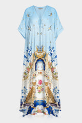 Blue Romanticism Print Viscose Silk Convertible Kaftan