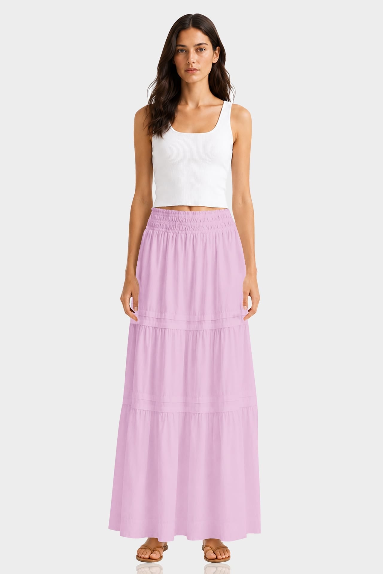 Candy Pink Smocked Waist Cotton Maxi Skirt