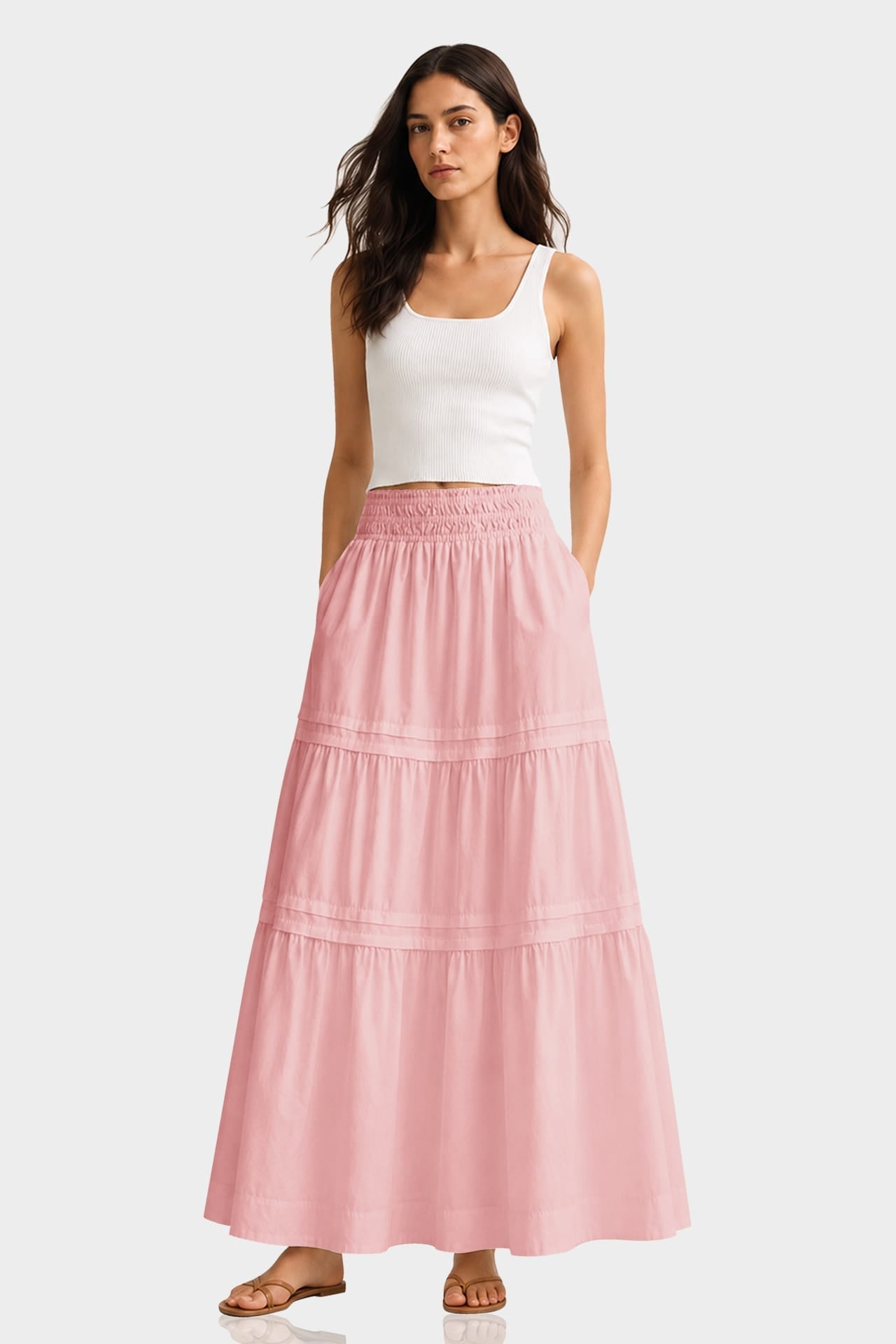 Cotton Blush Pink Tiered Maxi Skirt – Day to Night Summer Skirt