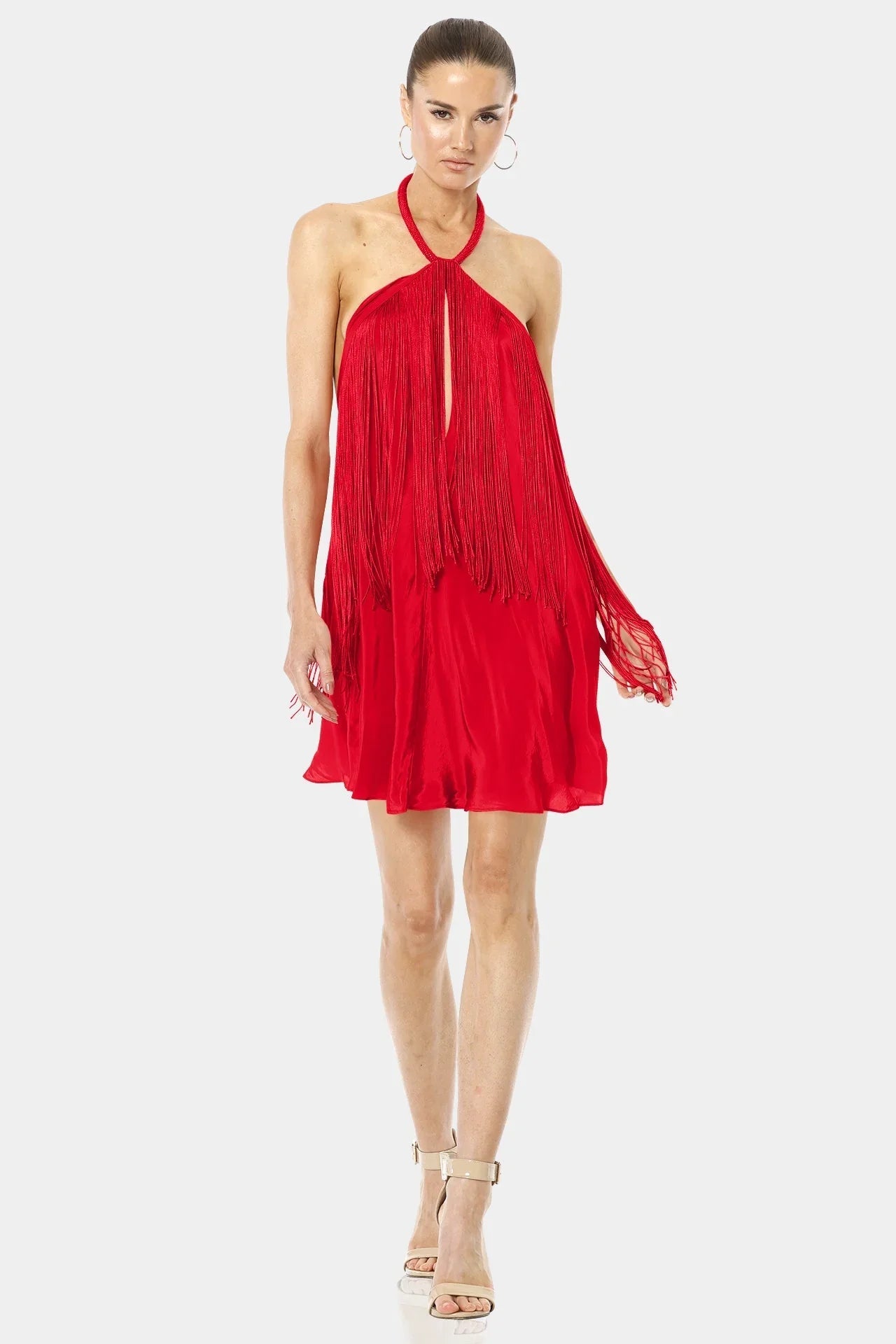 Crimson Red Mini Scarf Dress
