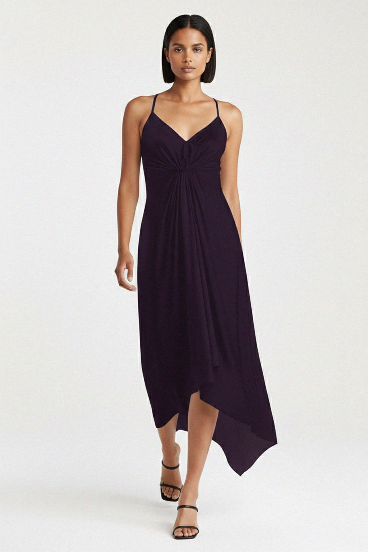 Deep Plum Asymmetric Midi Dress