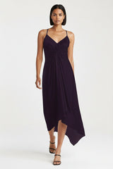 Deep Plum Asymmetric Midi Dress