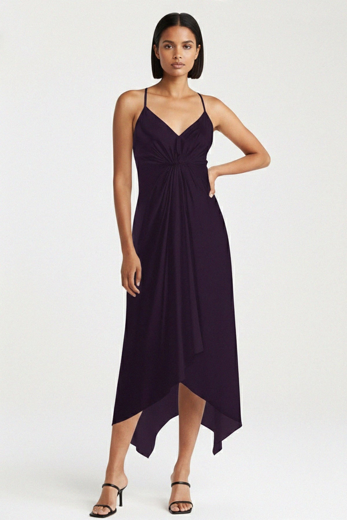 Deep Plum Asymmetric Midi Dress