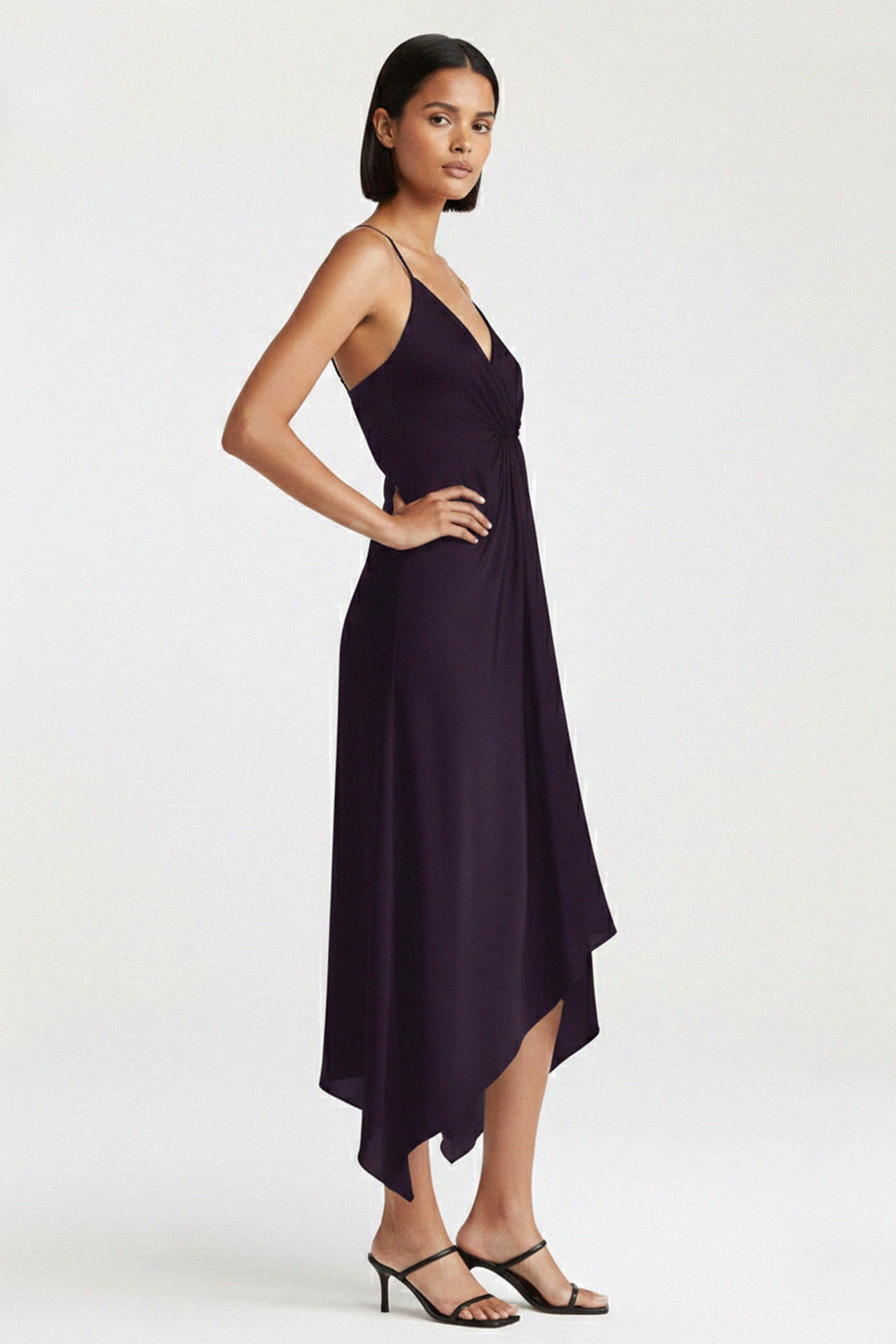 Deep Plum Asymmetric Midi Dress