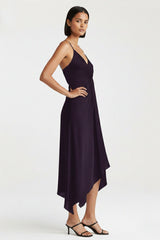 Deep Plum Asymmetric Midi Dress