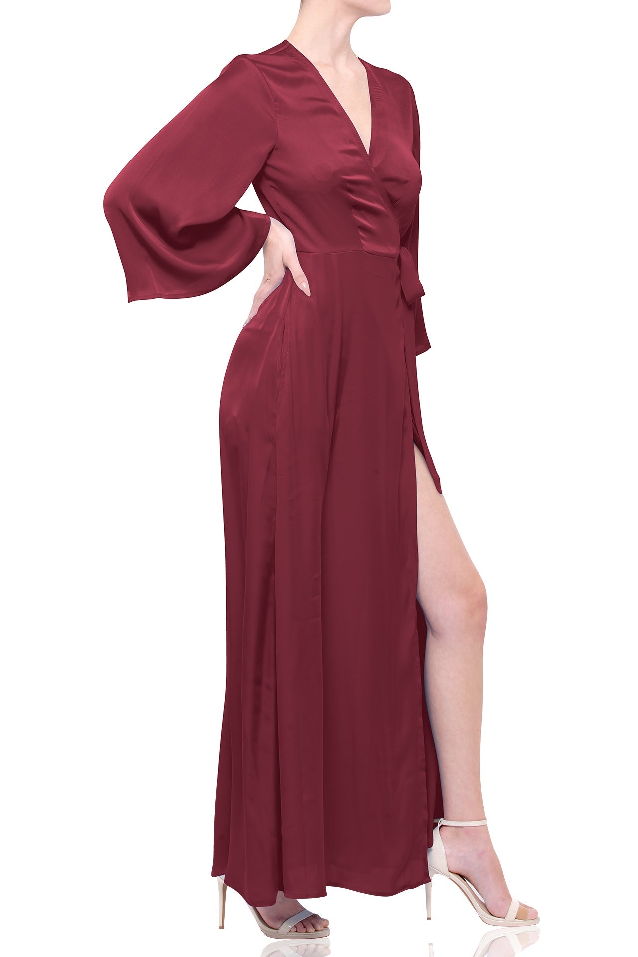 Chocolate Brown Satin Wrap Maxi Dress – Elegant Evening & Occasion Dress