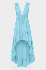 Aqua Blue Long Silk Dress