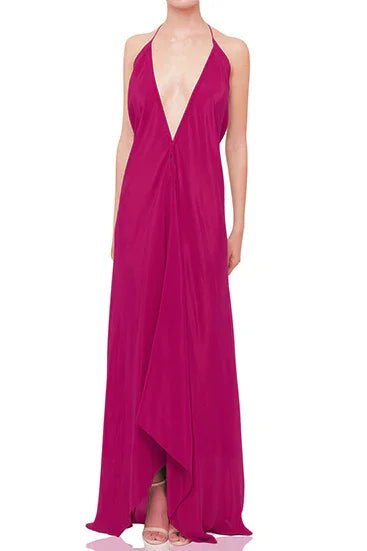 Designer Brown Maxi Handkerchief Dress