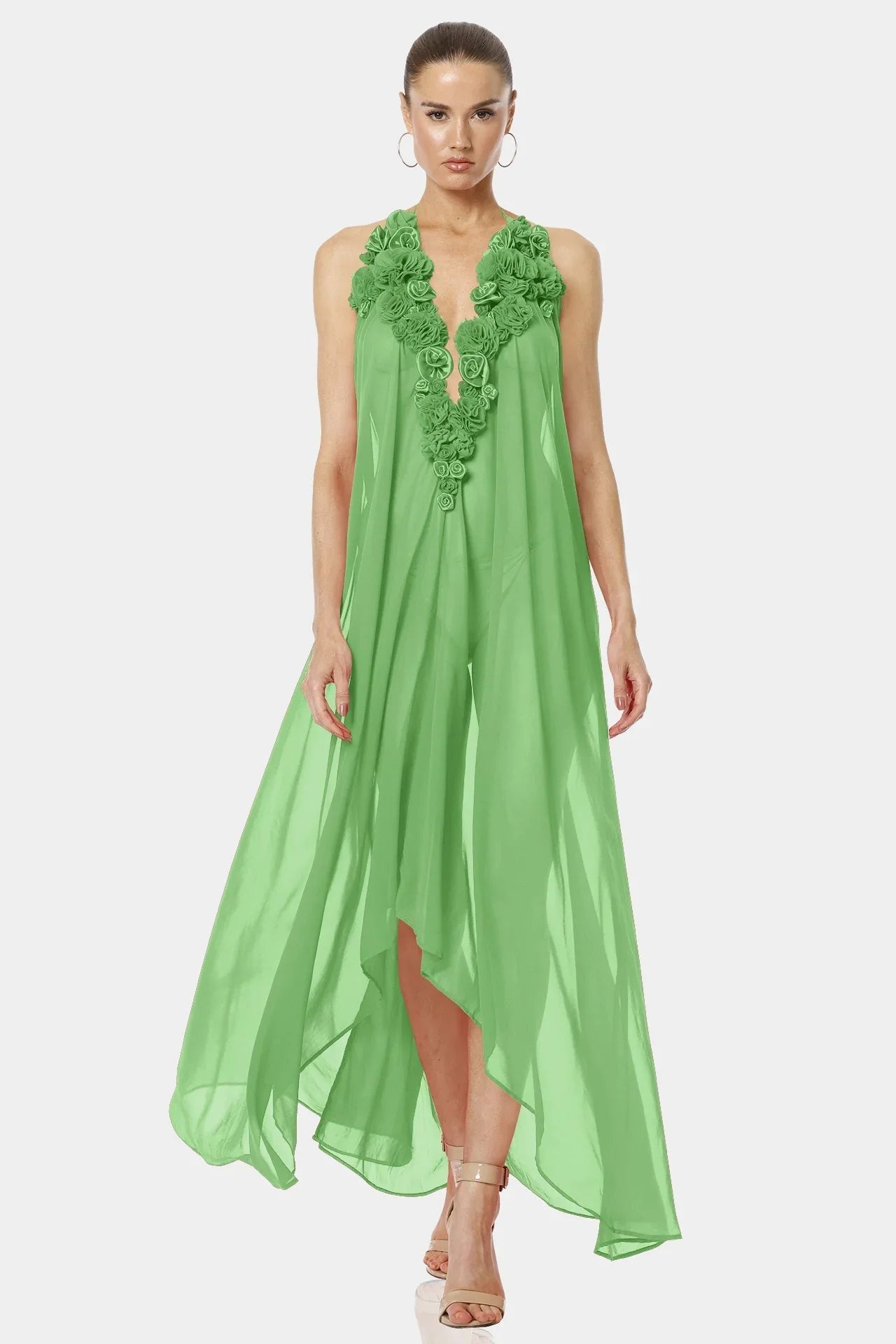 Designer Green Maxi Handkerchief Dress