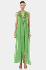 Designer Green Maxi Handkerchief Dress