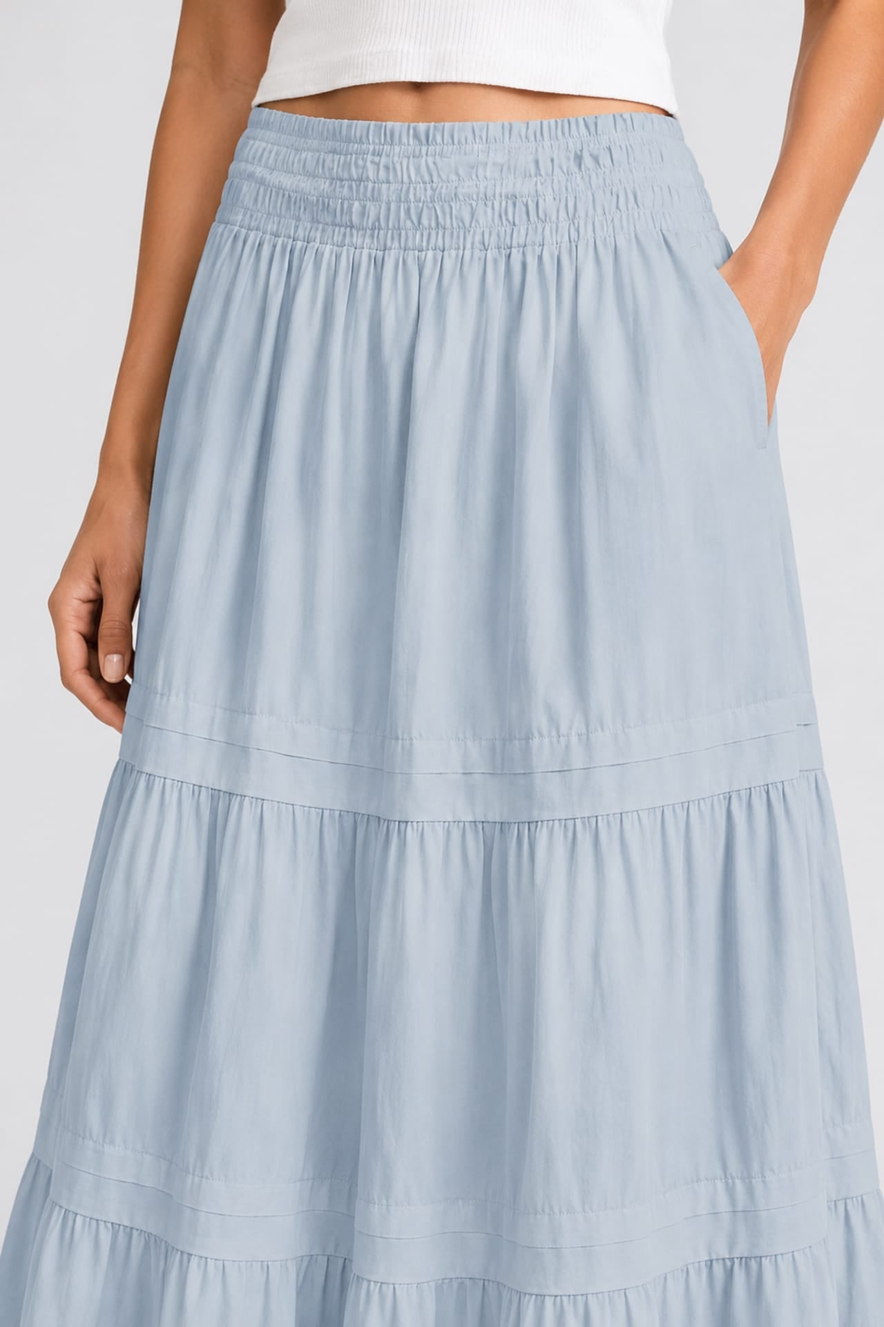 Dusty Blue Flowy Cotton Maxi Skirt with Pockets – Summer Cotton Skirt