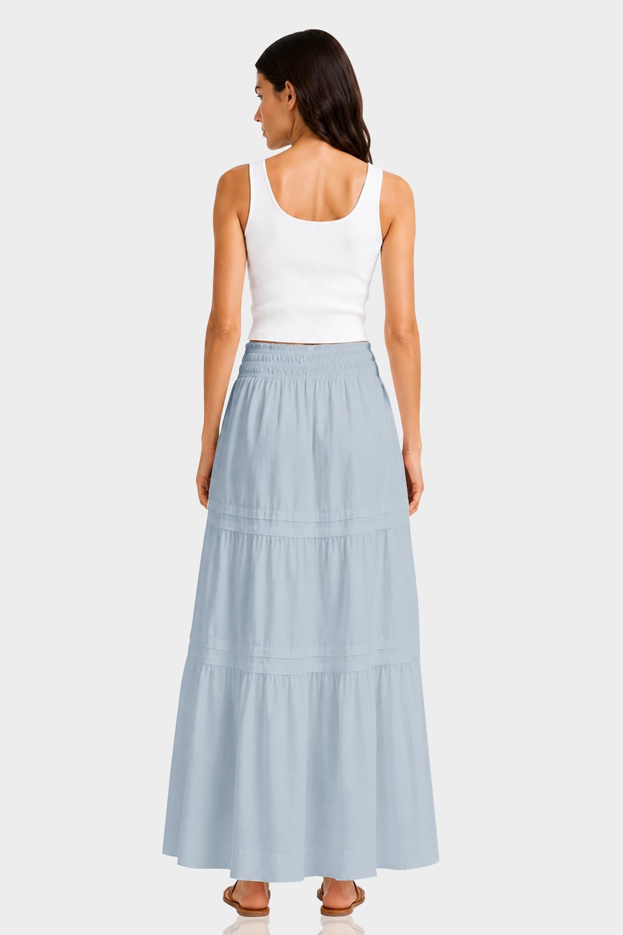Dusty Blue Flowy Cotton Maxi Skirt with Pockets – Summer Cotton Skirt