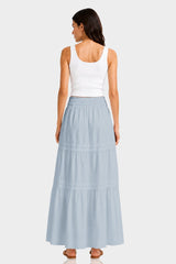 Dusty Blue Flowy Cotton Maxi Skirt with Pockets – Summer Cotton Skirt