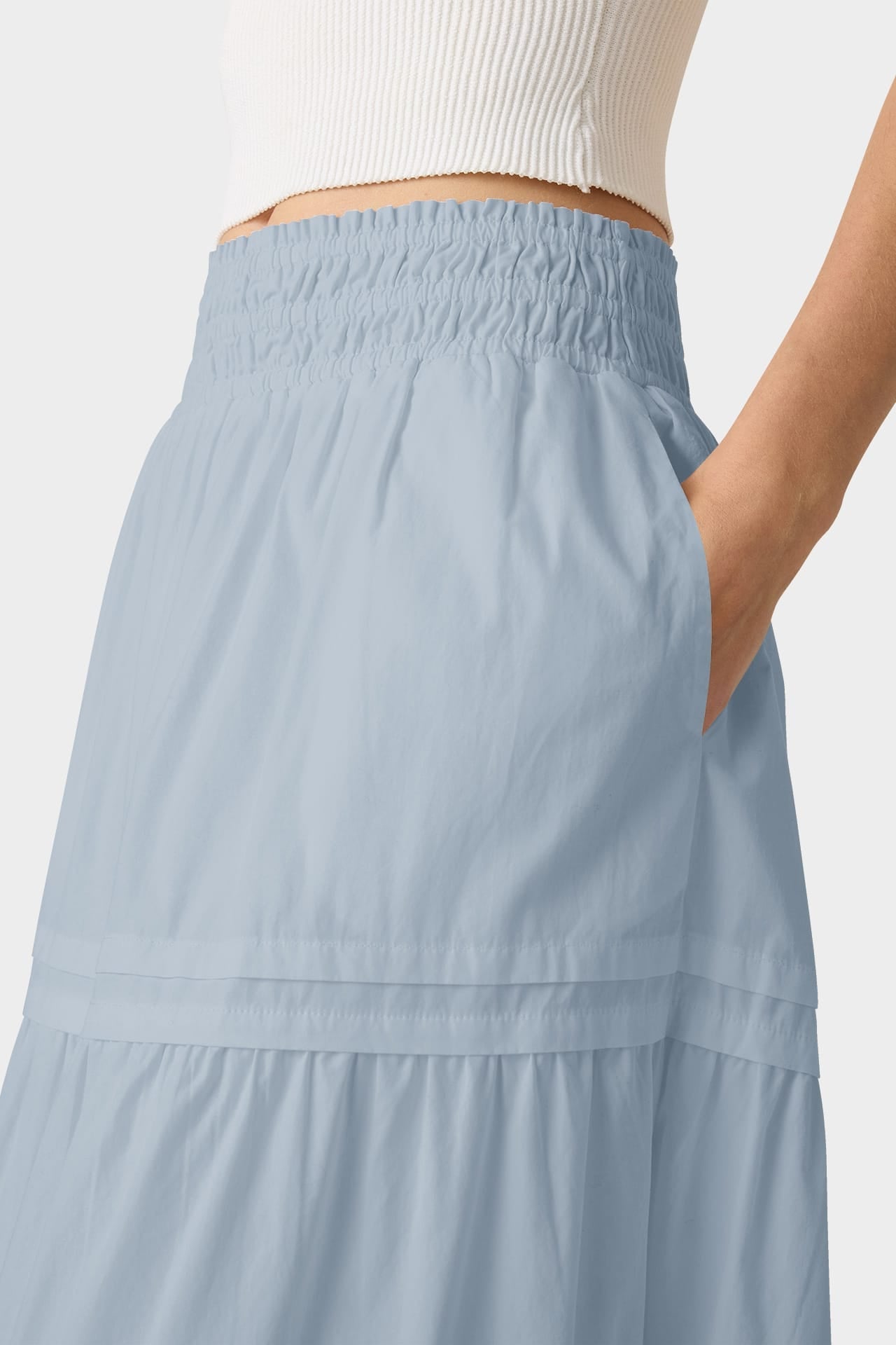 Dusty Blue Flowy Cotton Maxi Skirt with Pockets – Summer Cotton Skirt
