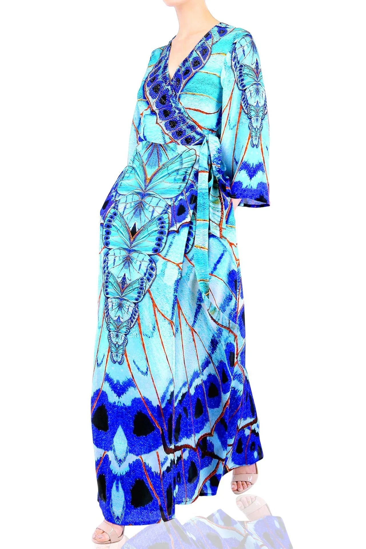 Blue Wrap Maxi Dress with Long Sleeves
