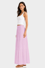 Candy Pink Smocked Waist Cotton Maxi Skirt