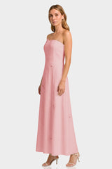 Blush Pink Strapless Maxi Dress with 3D Floral Appliqué