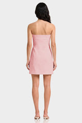 Blush Pink Strapless Cotton Mini Dress with Handcrafted Floral Appliqué