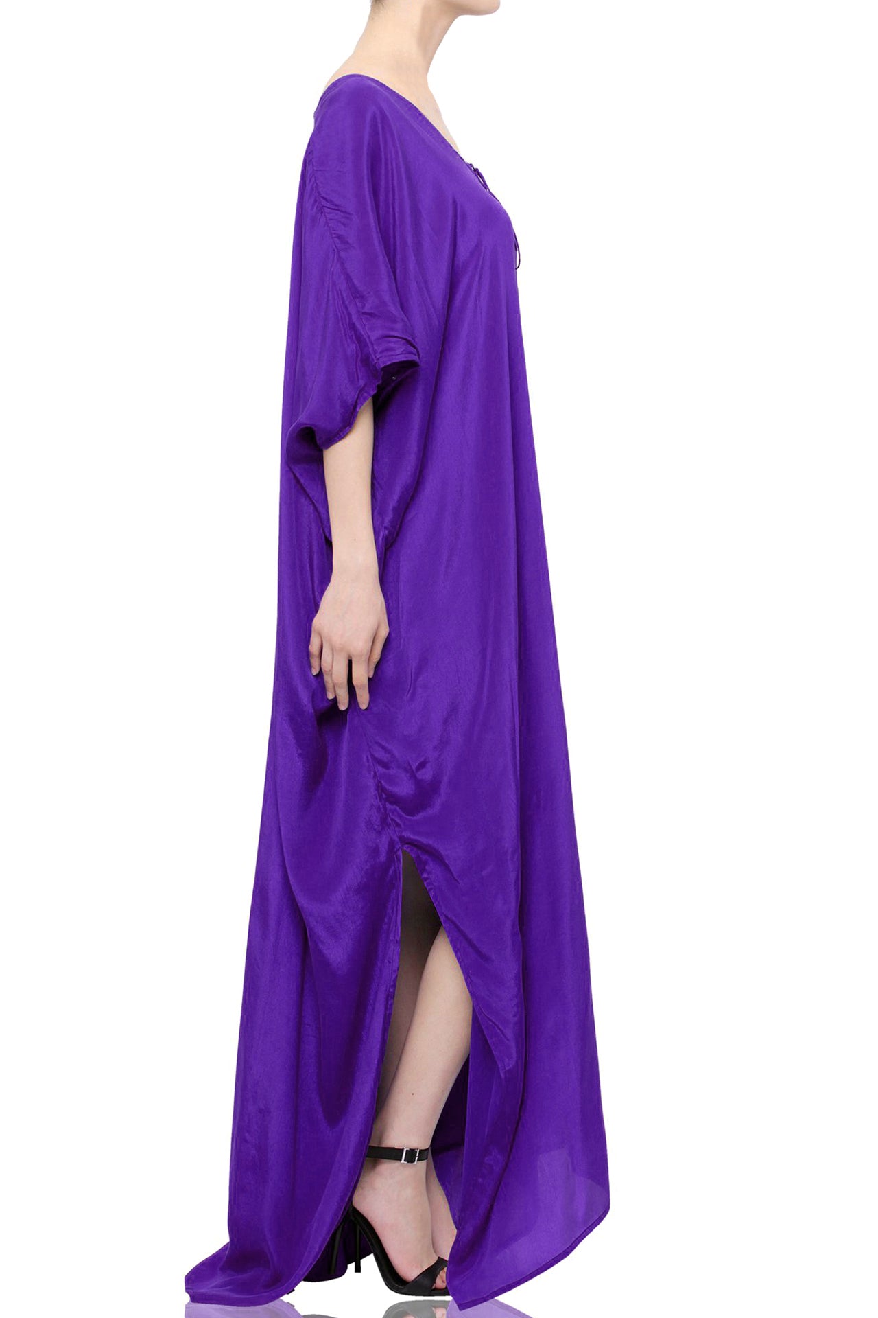 Dark Purple Lace-Up Kaftan Maxi Dress