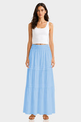 Sky Blue Luxury Cotton Tiered Maxi Skirt