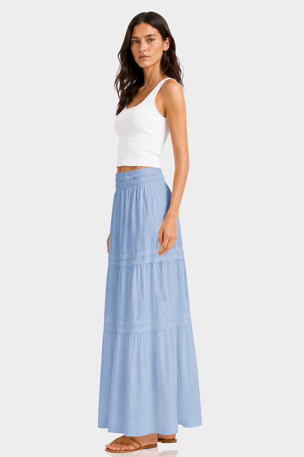 Powder Blue Smocked Waist Maxi Skirt – Tiered Cotton Skirt