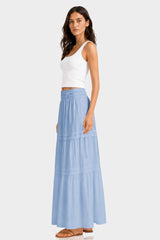 Powder Blue Smocked Waist Maxi Skirt – Tiered Cotton Skirt