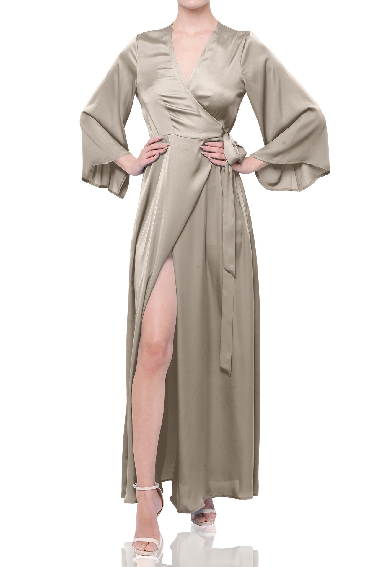 Champagne Taupe Wrap Maxi Dress – Best Flattering Wrap Dress for All Body Types Summer