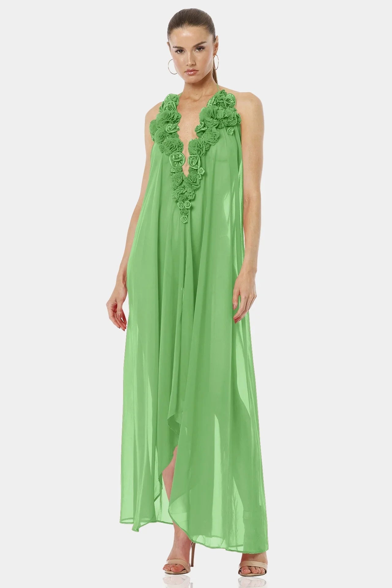 Designer Green Maxi Handkerchief Dress