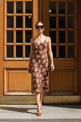 Brown Evil Eye Slip Dress in Midi Length