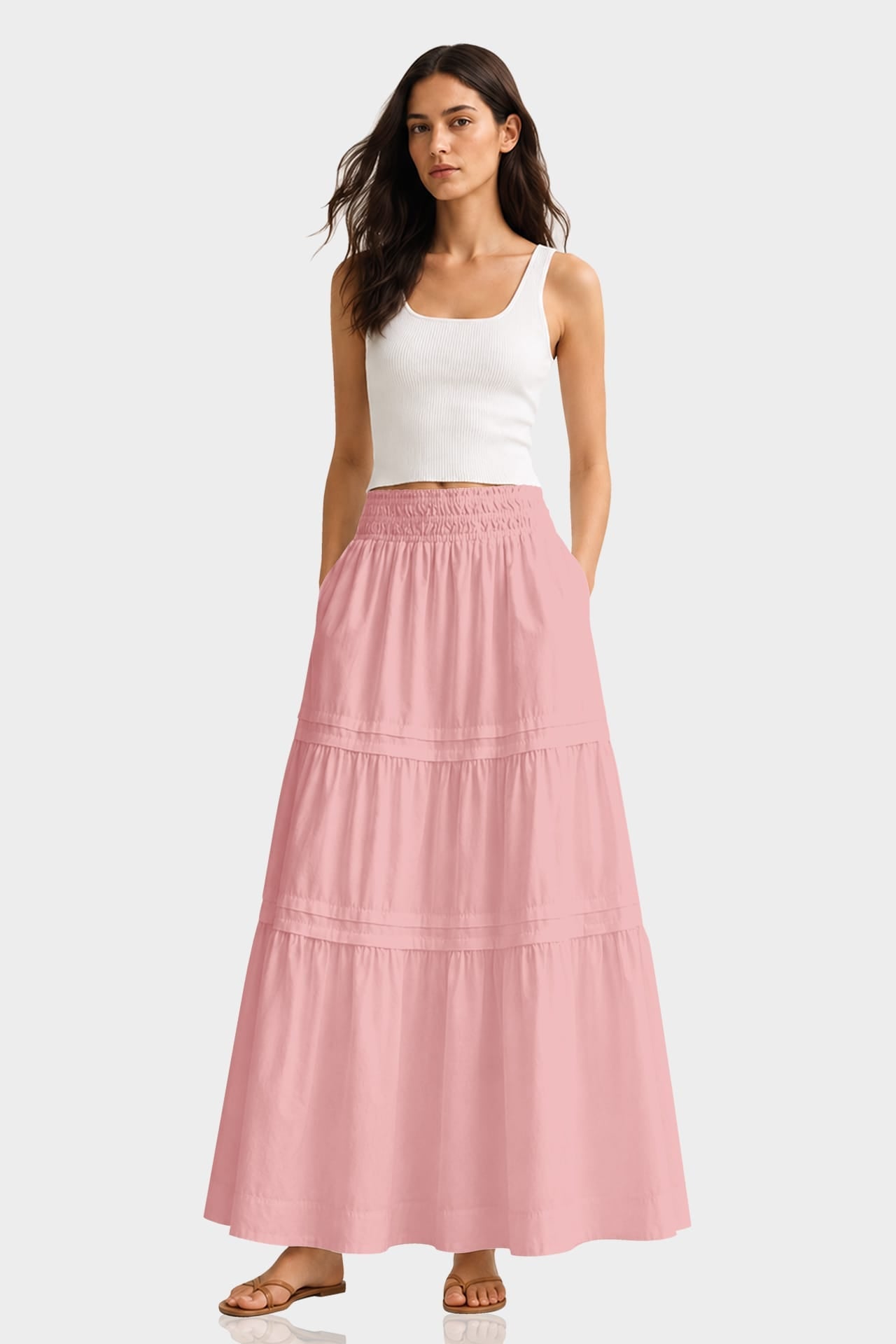 Breathable Cotton Maxi Skirt in Dusty Rose – Outdoor Brunch Outfit Skirt