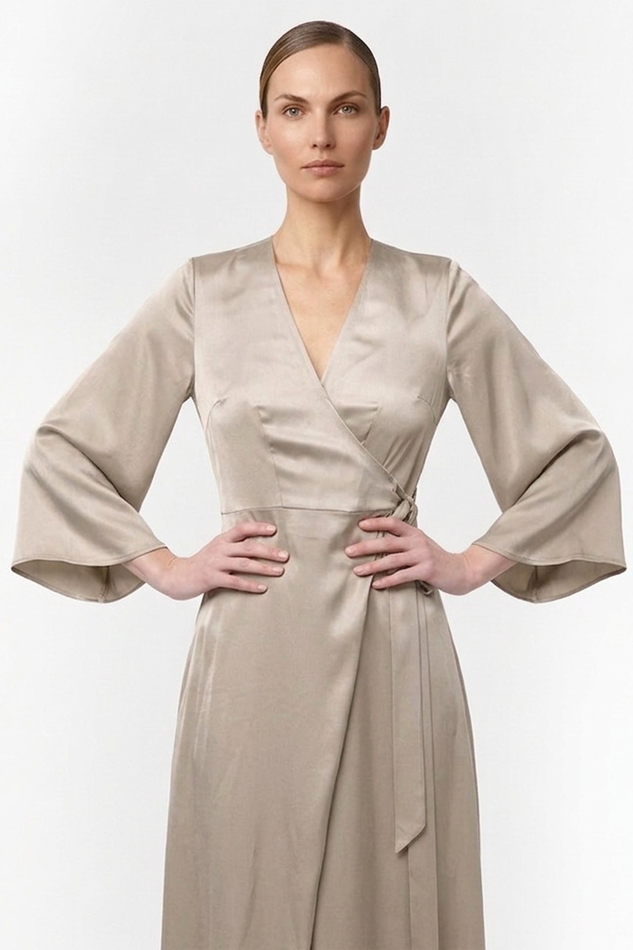 Champagne Taupe Wrap Maxi Dress – Best Flattering Wrap Dress for All Body Types Summer
