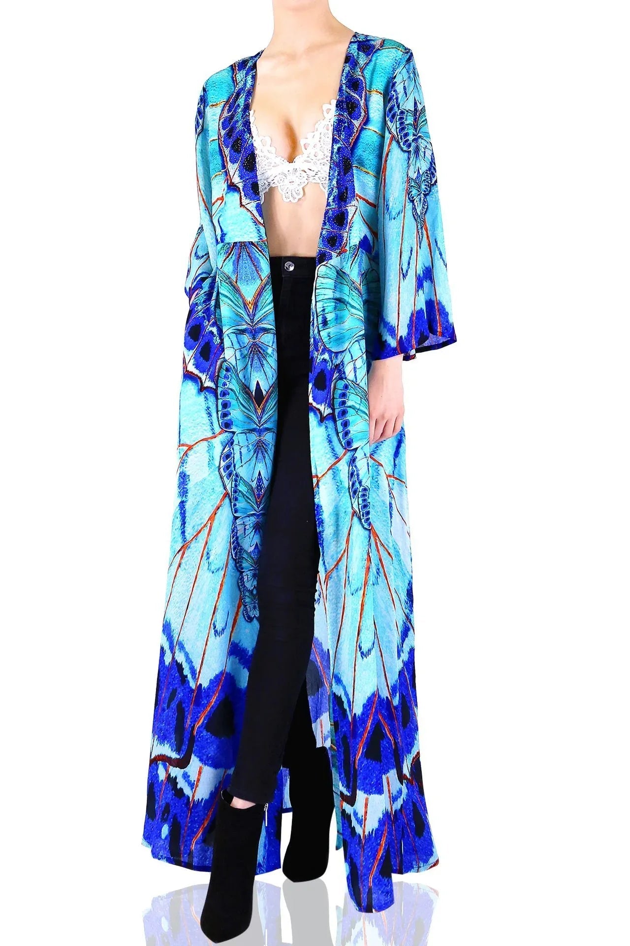 Blue Wrap Maxi Dress with Long Sleeves