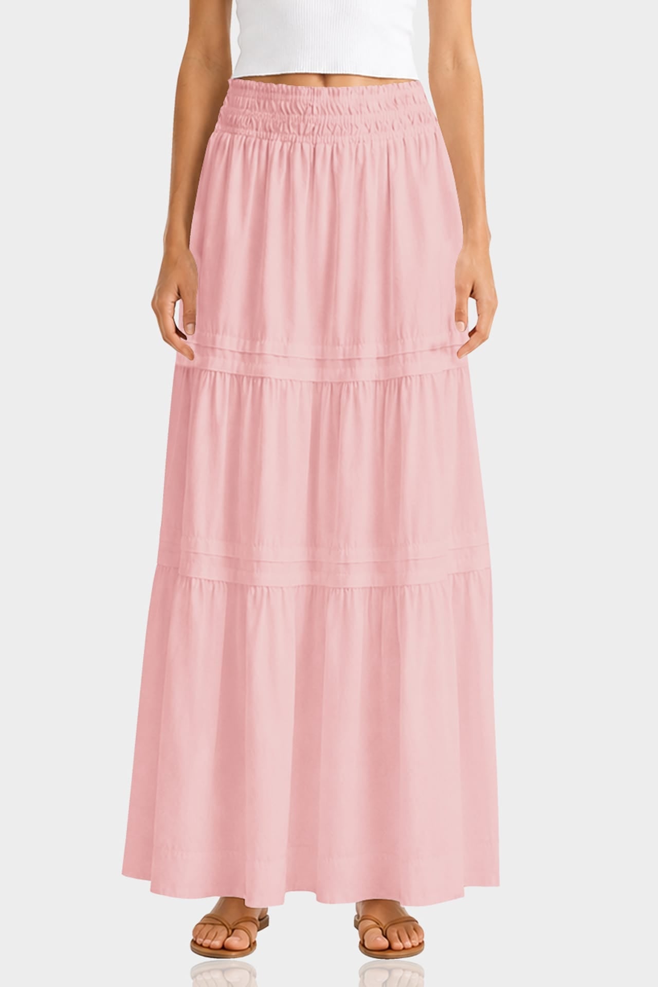 Cotton Blush Pink Tiered Maxi Skirt – Day to Night Summer Skirt