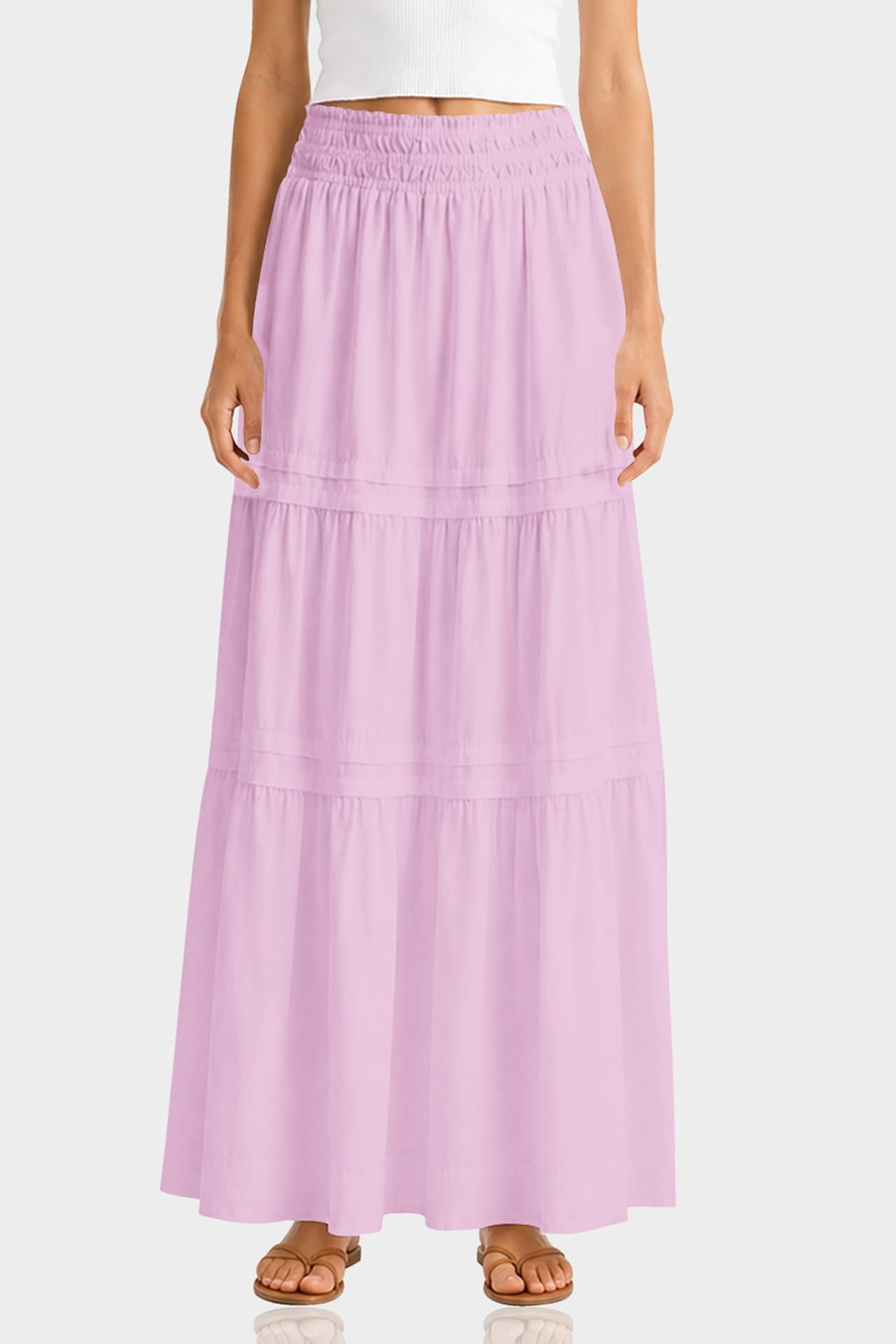 Candy Pink Smocked Waist Cotton Maxi Skirt