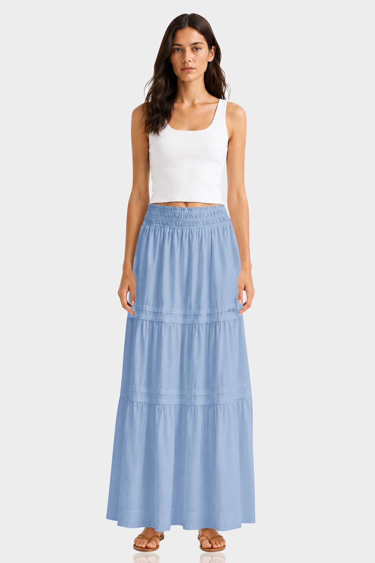 Powder Blue Smocked Waist Maxi Skirt – Tiered Cotton Skirt