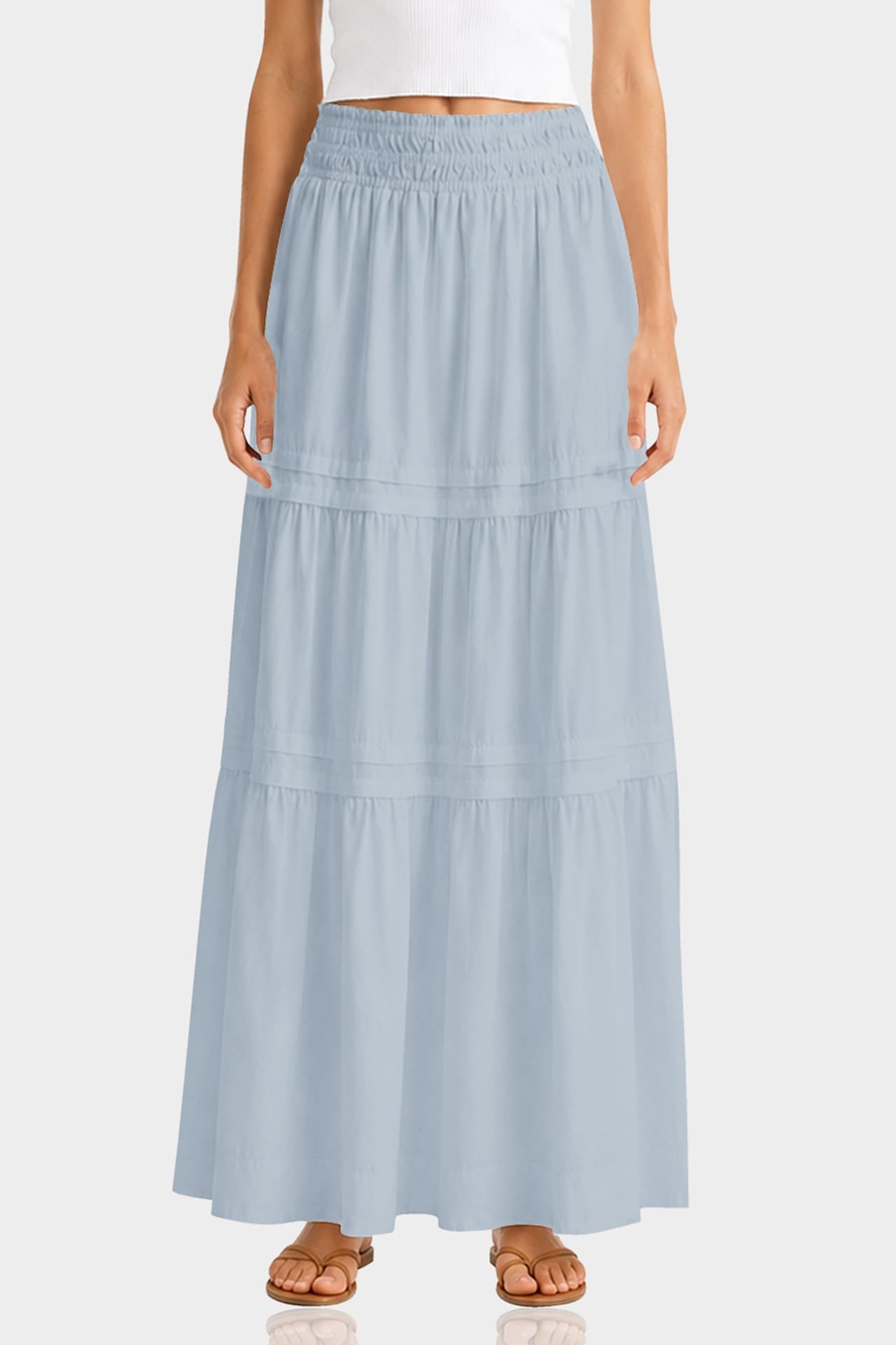 Dusty Blue Flowy Cotton Maxi Skirt with Pockets – Summer Cotton Skirt