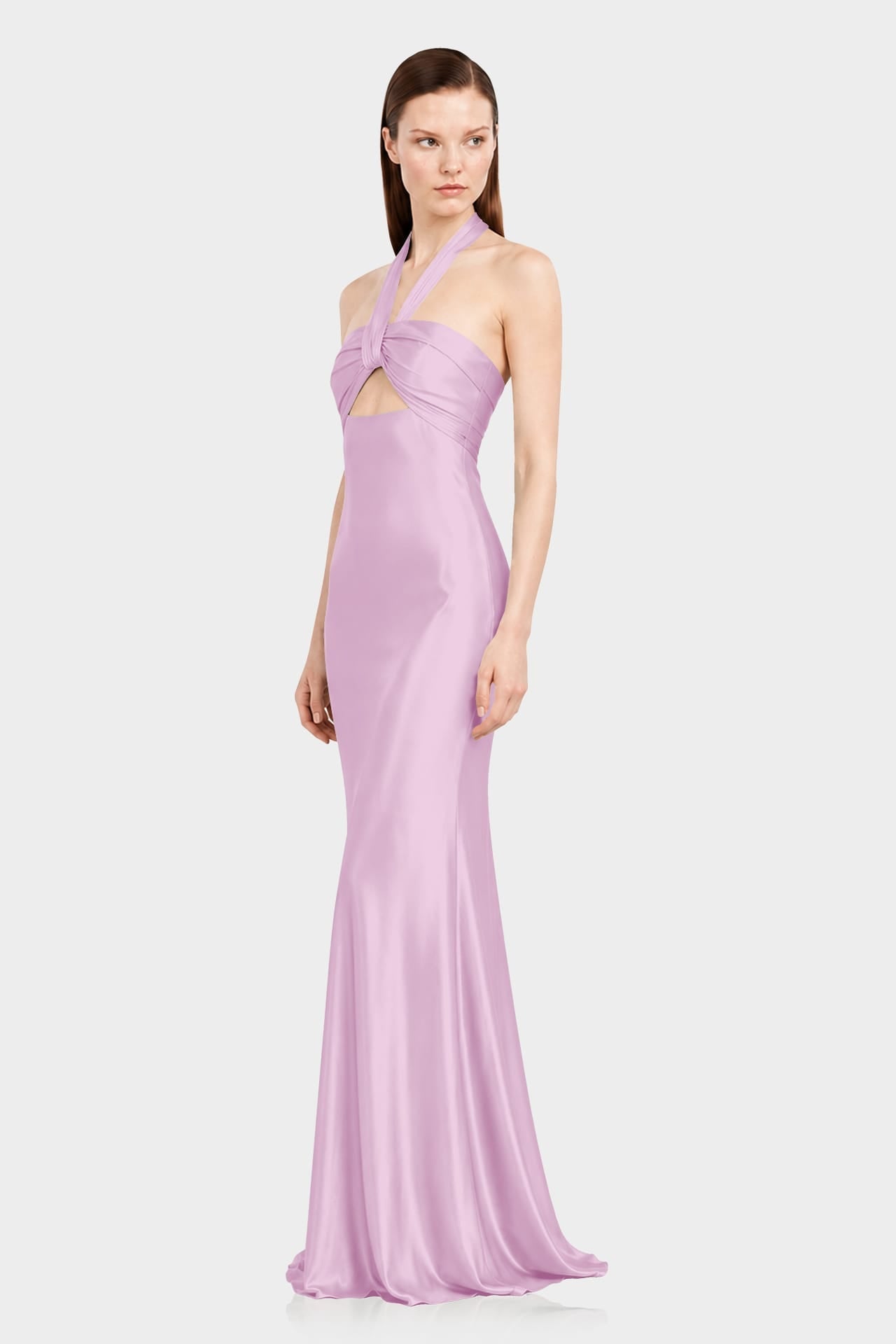 Designer Candy Pink Formal Ruched Halter Satin Maxi Dress