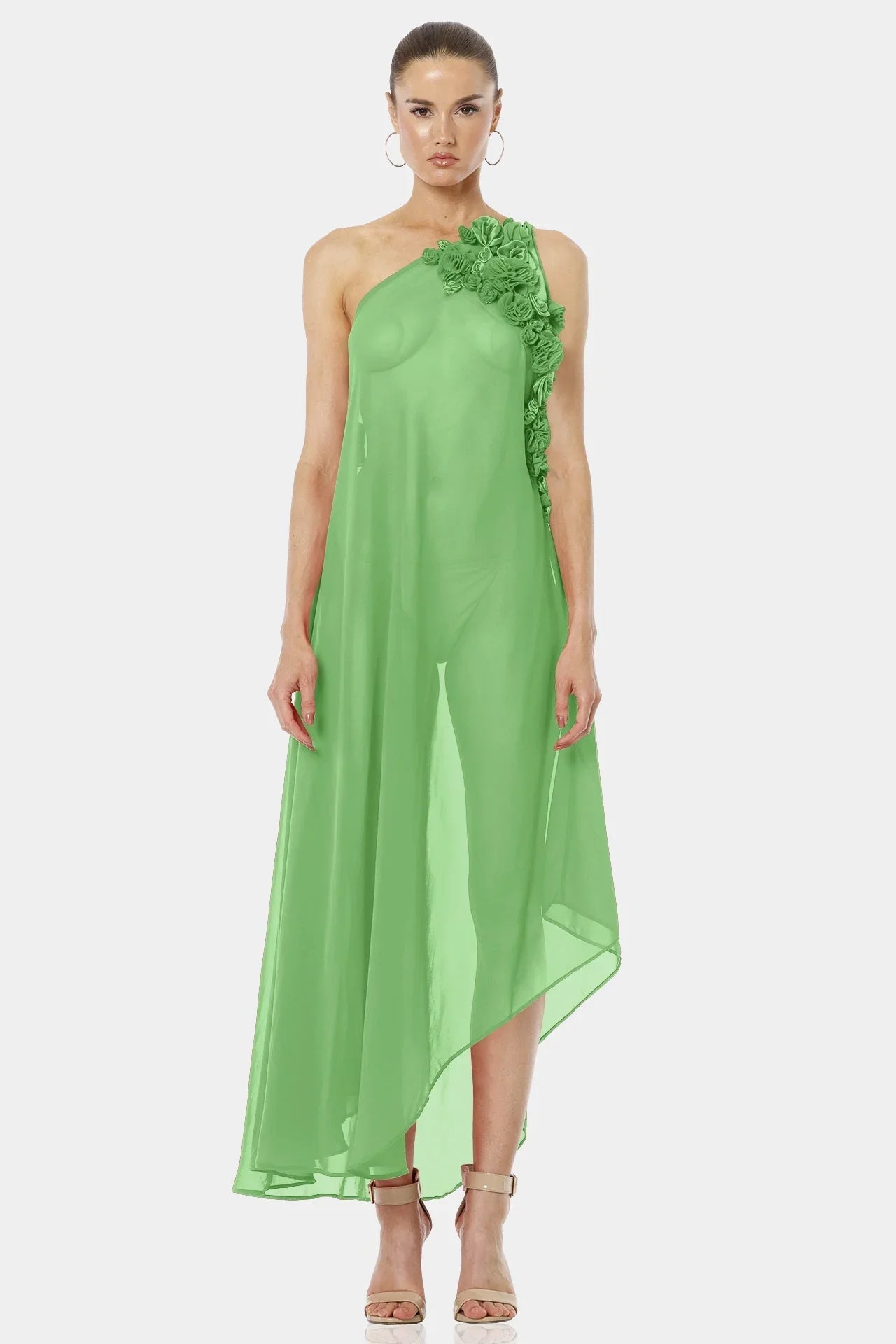 Designer Green Maxi Handkerchief Dress