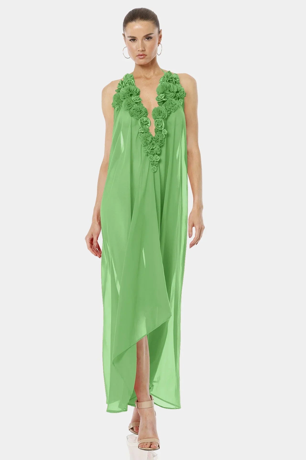 Designer Green Maxi Handkerchief Dress