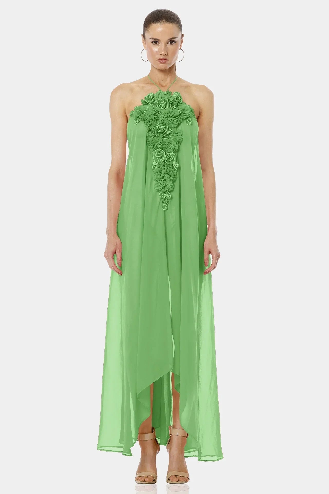 Designer Green Maxi Handkerchief Dress